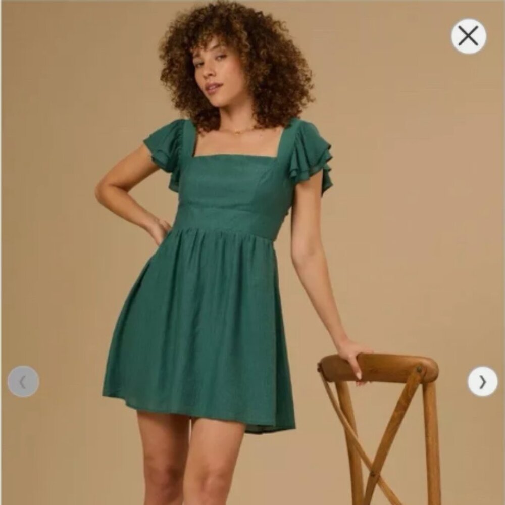Altar’d State Hunter Flutter Sleeve Dress, NWT, Green,